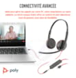 POLY CASQUE Blackwire 3225 Stereo USB-C Headset +3.5mm Plug +USB-C/A Adapter 12 Mois 8X229AA