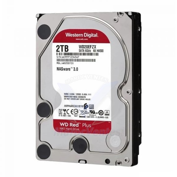 Red Plus NAS Disque Interne Dur 2 To 3.5″ 6Gb/s 5400 PRM WD20EFZX