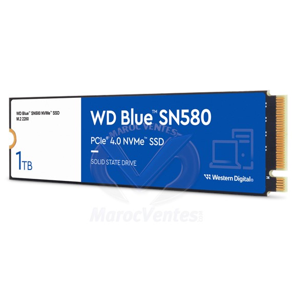 Disque Dur Interne WD SSD 1T Blue NVMe (SN580) M.2 2280 PCIe Gen4 x4 NVMe WDS100T3B0E